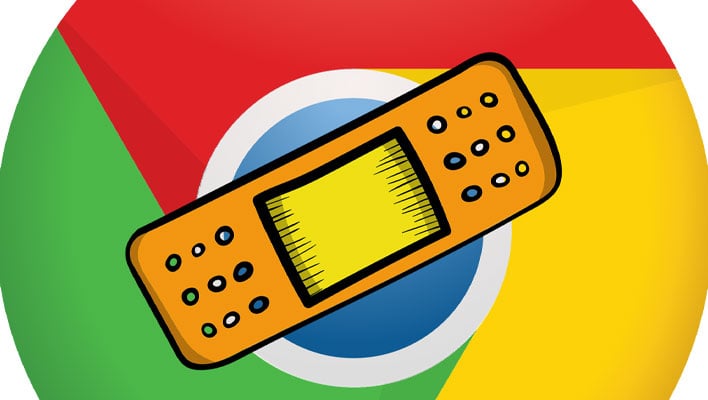 Google Chrome logo with a bandaid over the center