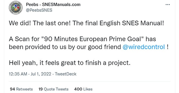 SNES twitter post