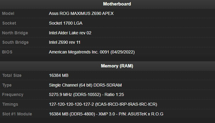 Страница проверки CPU-Z для рекордного разгона памяти DDR5-10552