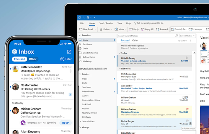 Microsoft Outlook on a laptop and smartphone