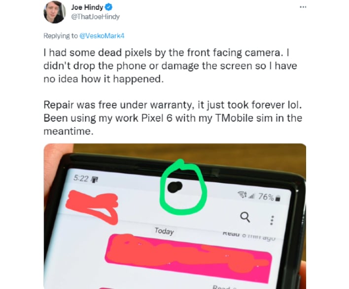 Google Pixel 6 Owners Complain Of Dead Pixels By The Camera Cutout As