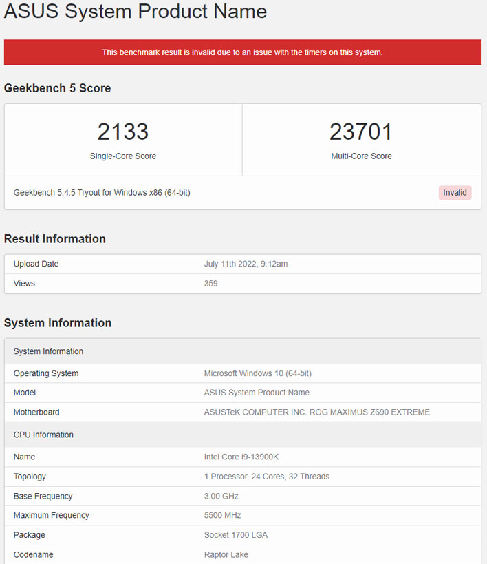 Raptor Lake scores on Geekbench