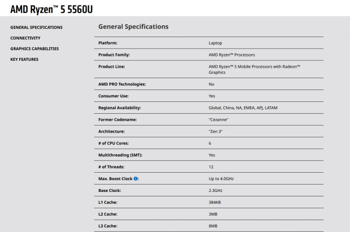 список спецификаций процессора amd