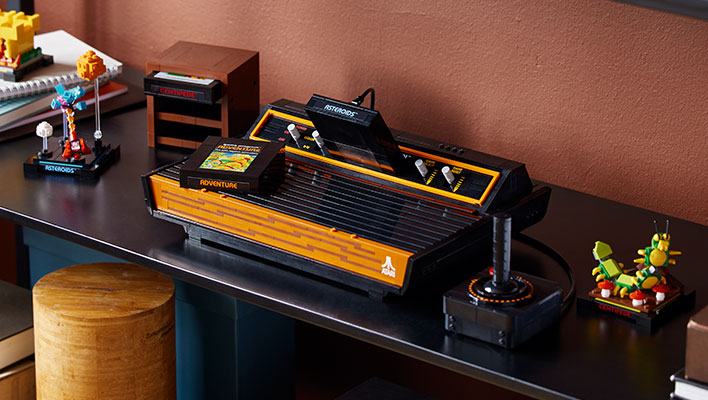 Atari 2600 LEGO set on a shelf