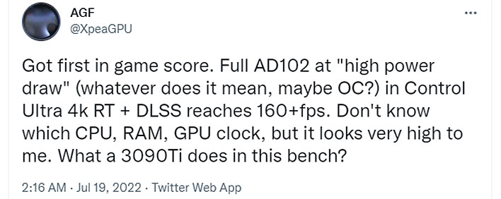 Твит о полноценном графическом процессоре AD102