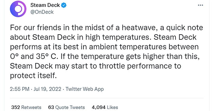 Steam Deck Isn't Cut Out For Gaming In Hot Weather And Will Throttle At