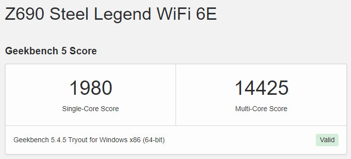 Список Geekbench для Core i5-13600K на материнской плате ASRock Steel Legend WiFi 6E