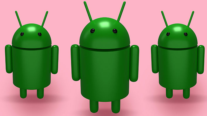 Android dolls on a pink background