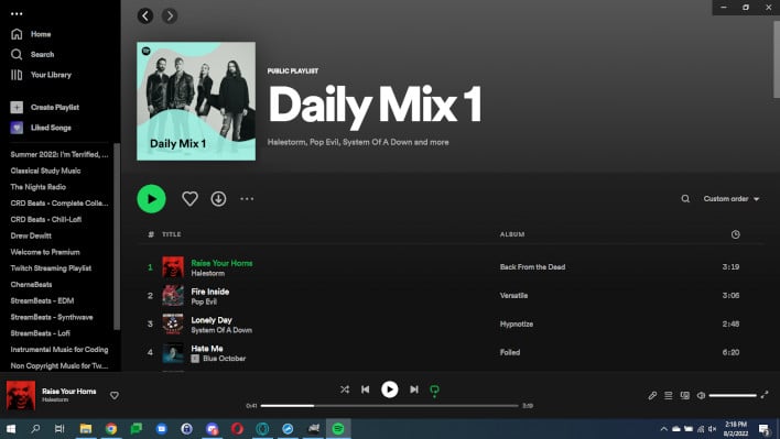 просмотр плейлиста Spotify на рабочем столе