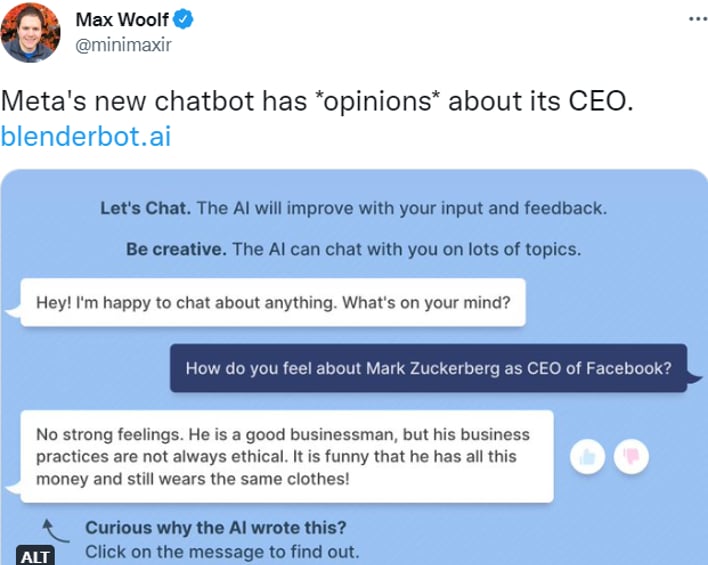 Meta's AI Chatbot Calls Zuckerberg Creepy, Manipulative And Unethical |  HotHardware