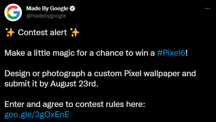 Твит конкурса Google Pixel 6