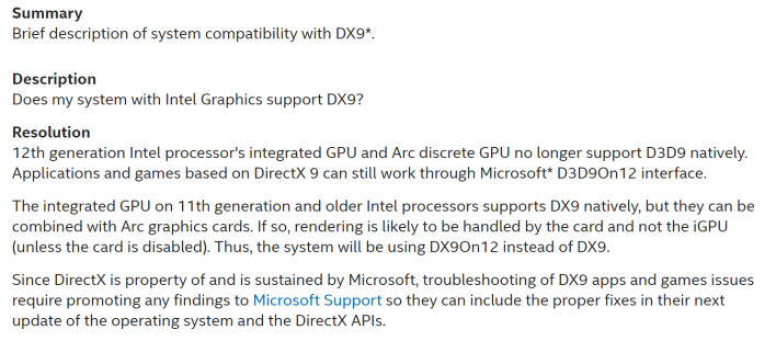 статья поддержки Intel DX9