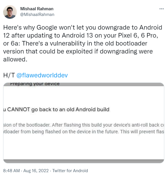 twitter android 13 downgrade