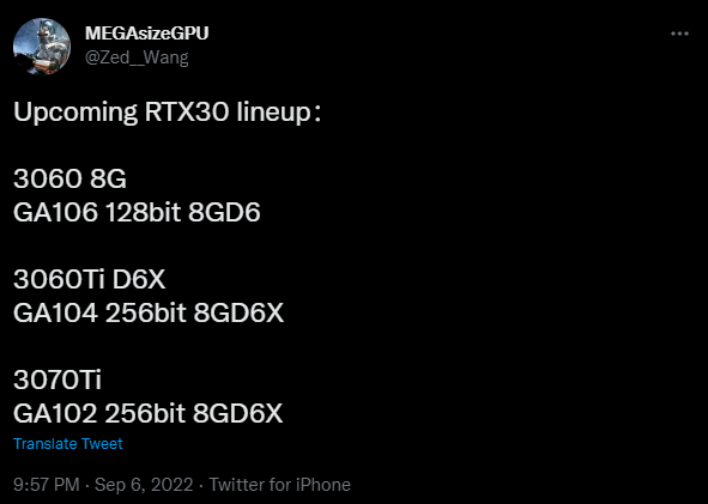 nvidia geforce 30 series zed wang tweet