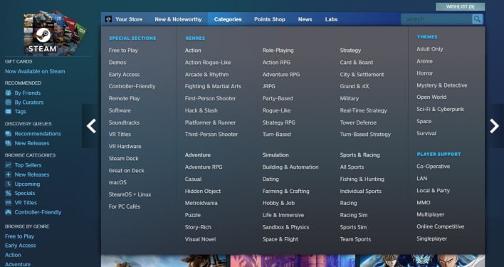 Steam Updates Store with Personalised Categories for Players