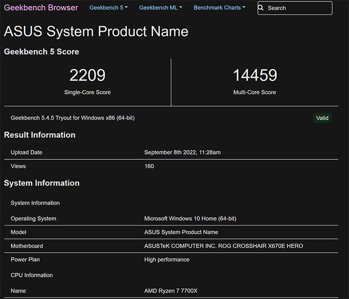 Ryzen 7 7700X in Geekbench