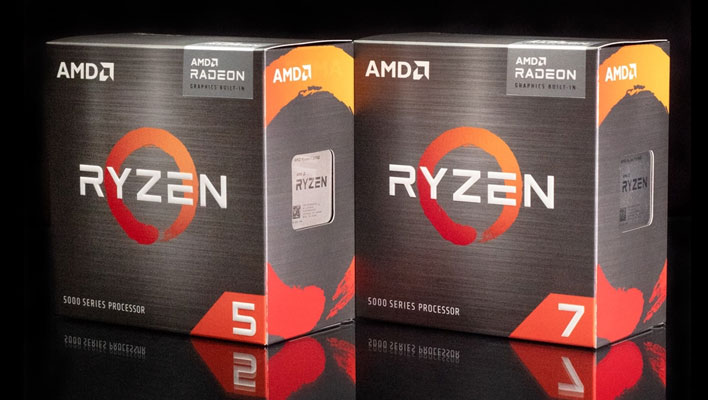 AMD Ryzen 5000 series retail boxes on a black background