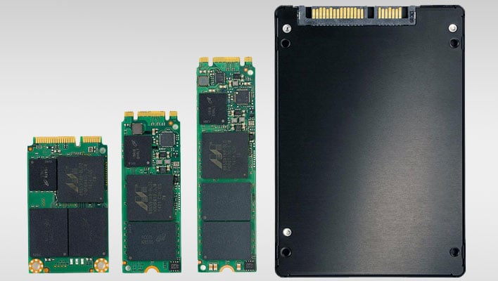 Micron M600 SSDs on a gray gradient background