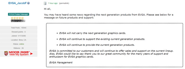 BREAKING NEWS! - EVGA will no longer do business with NVIDIA 