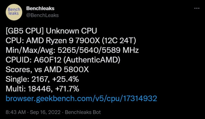 AMD Ryzen 9 7900X Benchmark Leak Reveals Faster Than Core i9