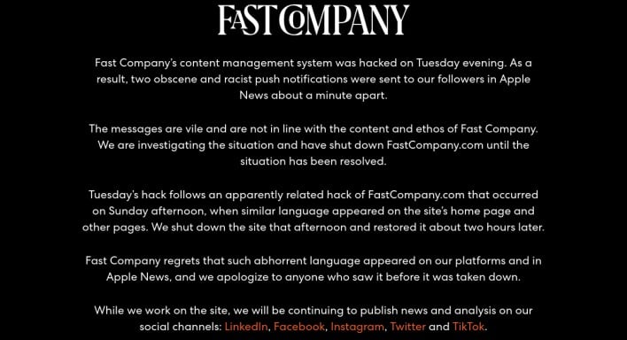 fast company website displaying explanation statement news