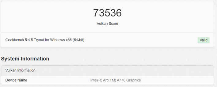 arc a770 vulkan benchmark