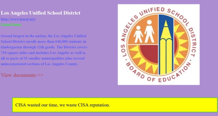 vice society dedicated leak site lausd page news