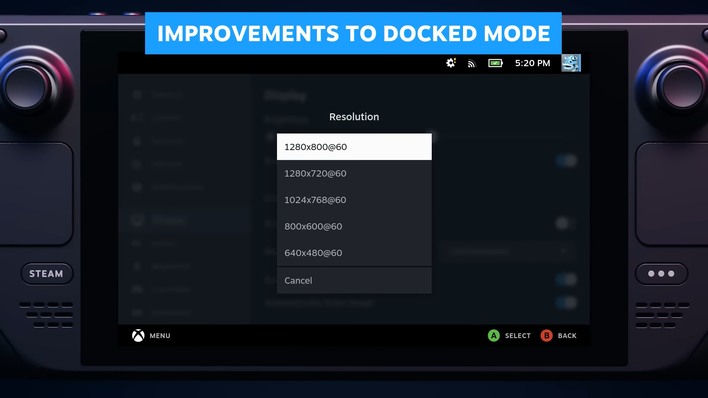 resolution selector on steam deck