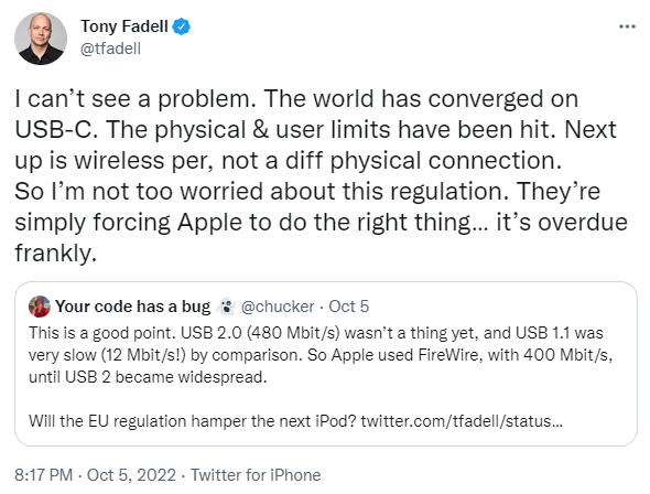 Fadell Twitter USB C