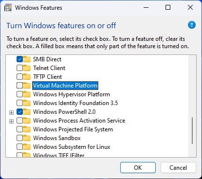 windows feature virtual machine platform