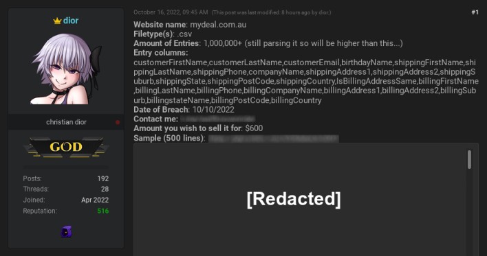 breach forums post listing stolen data for sale news