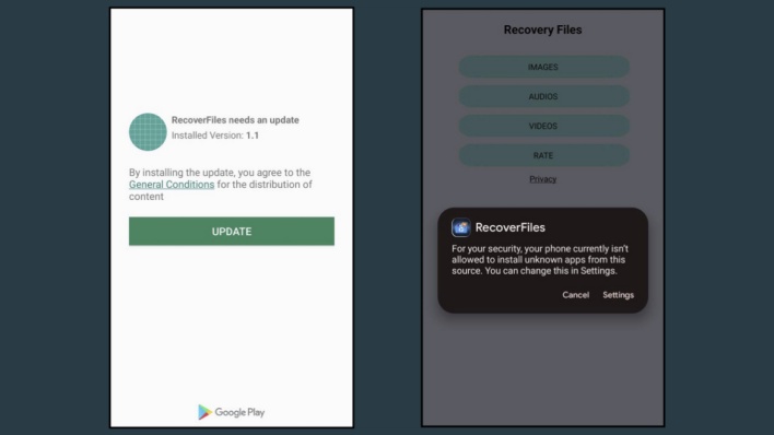 fake update screen in fake files app news