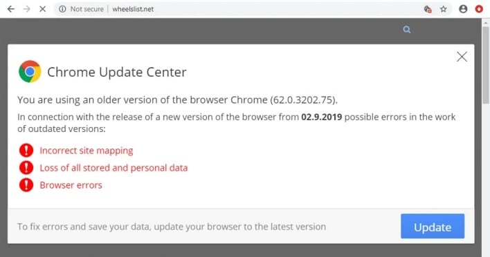 socgholish malware fake chrome browser update news
