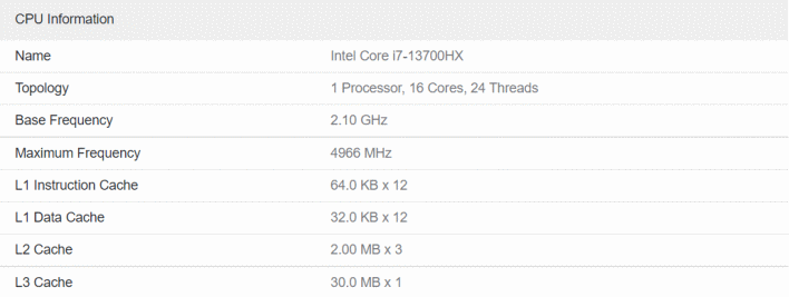 La CPU de la computadora portátil Intel Core i7-13700HX Raptor Lake de 16 núcleos se rompe a 5 GHz en una fuga de Lenovo