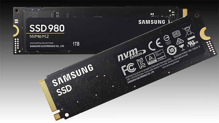 Samsung 980 SSDs (front and back) on a black and gray gradient background.