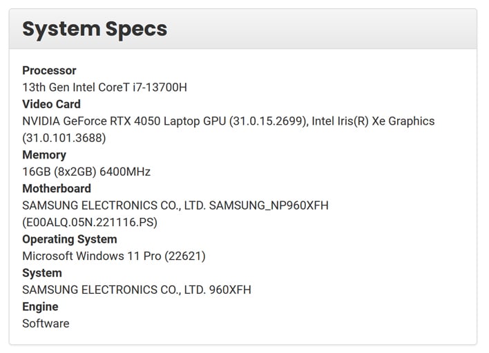 samsung laptop with rtx 4050 specs