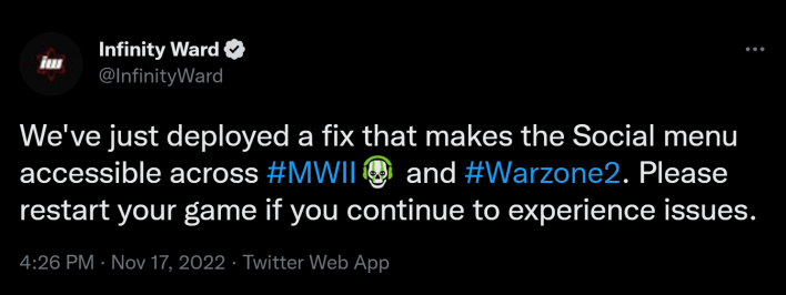 Warzone 2 social not working fix