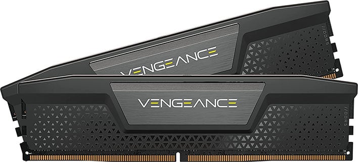 Two Corsair Vengeance DDR5 memory modules.
