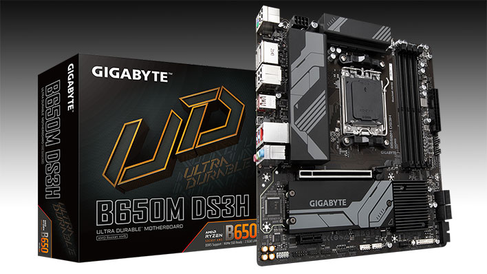Gigabyte B650M DS3H motherboard and retail box.