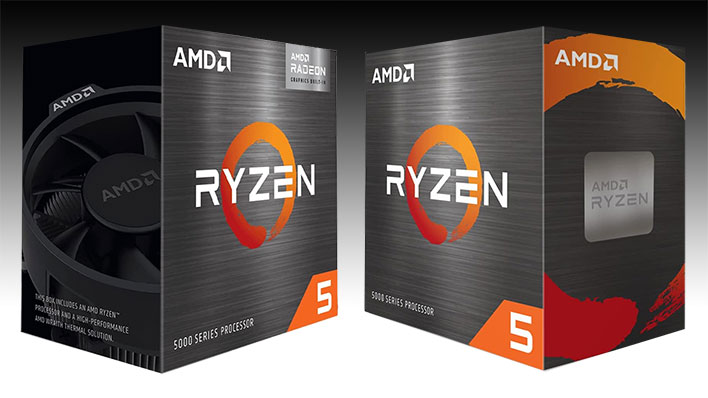 AMD Ryzen 5 CPU retail boxes on a black and gray gradient background.