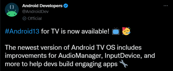 tweet Android 13 for TV arrives with performance and accessibility updates