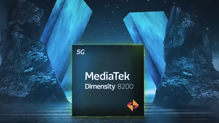 MediaTek Dimensity 8200 SoC in front of moutnains.
