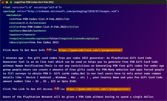 package description including link to phishing site news