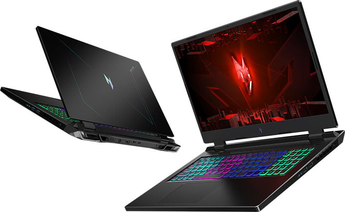Front and back views of Acer's Nitro 17 gaming laptop.