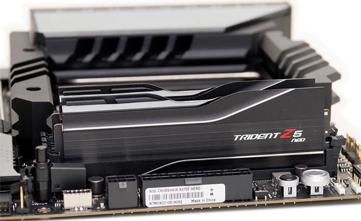 G.Skill Trident Z5 Neo DDR5 memory installed in a motherboard.