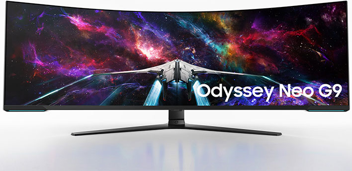 Front shot of Samsung's Dosyssey Neo G9 57-inch OLED monitor (render).