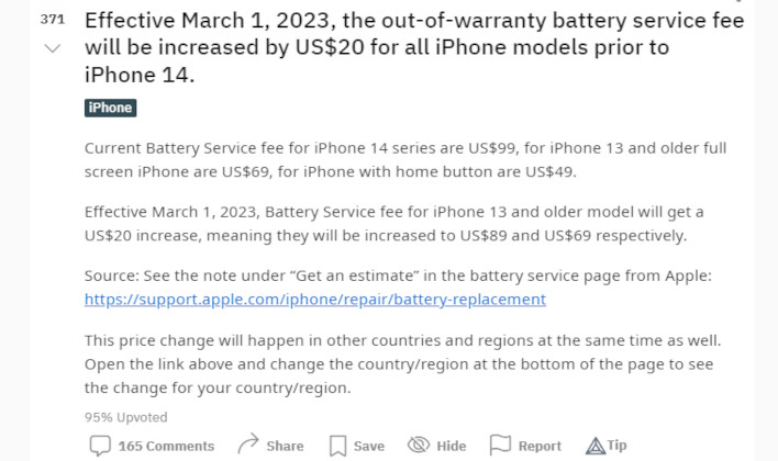 reddit apple battery replacement post