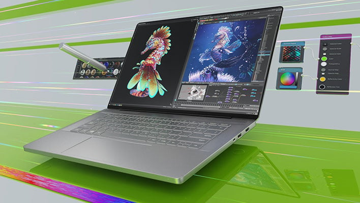 NVIDIA Studio laptop at an angle.