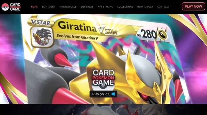 website promoting fake pokemon card game with download button news