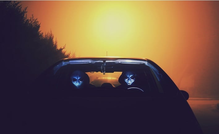 aliens sitting in car